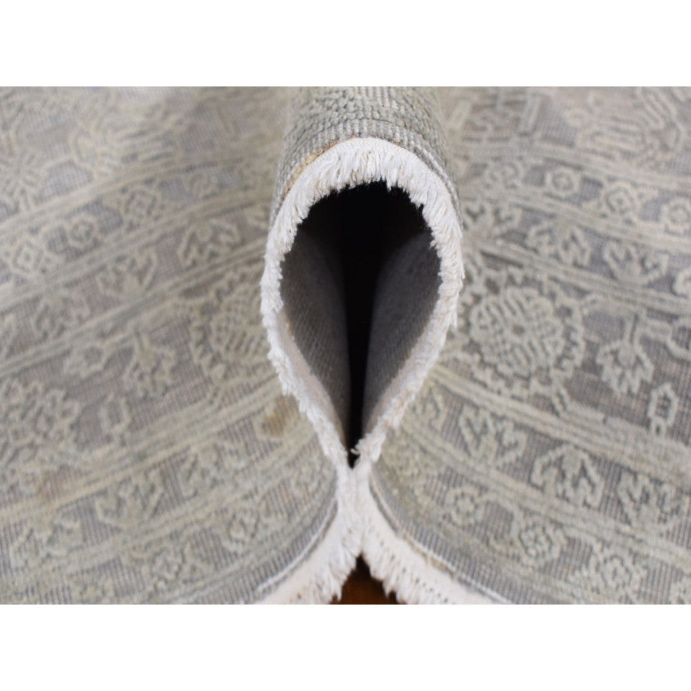 Battleship Gray, Silk With Wool, Tone on Tone, Hand Knotted, Rug, 8'10"x12'