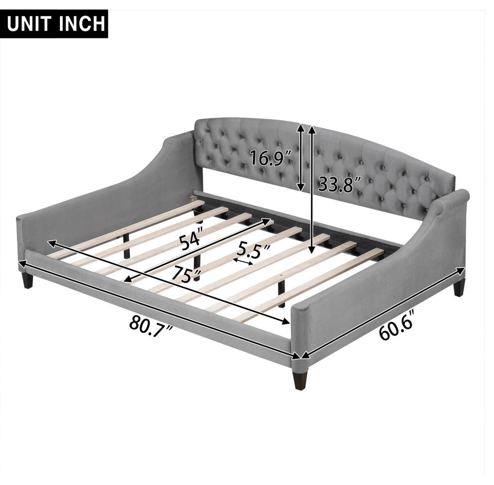 Gewnee Modern Luxury Tufted Button Daybed,Full in Gray