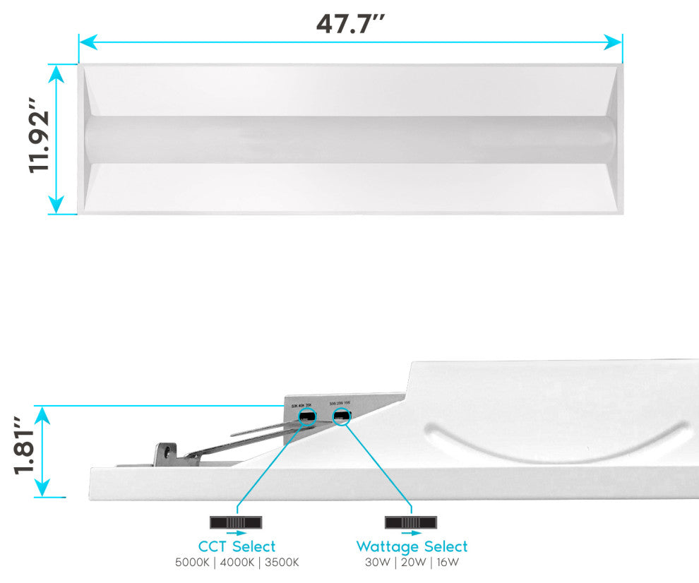 1x4 FT LED Troffer Panel 3 Color Options Dimmable Damp Rated 2 Pack