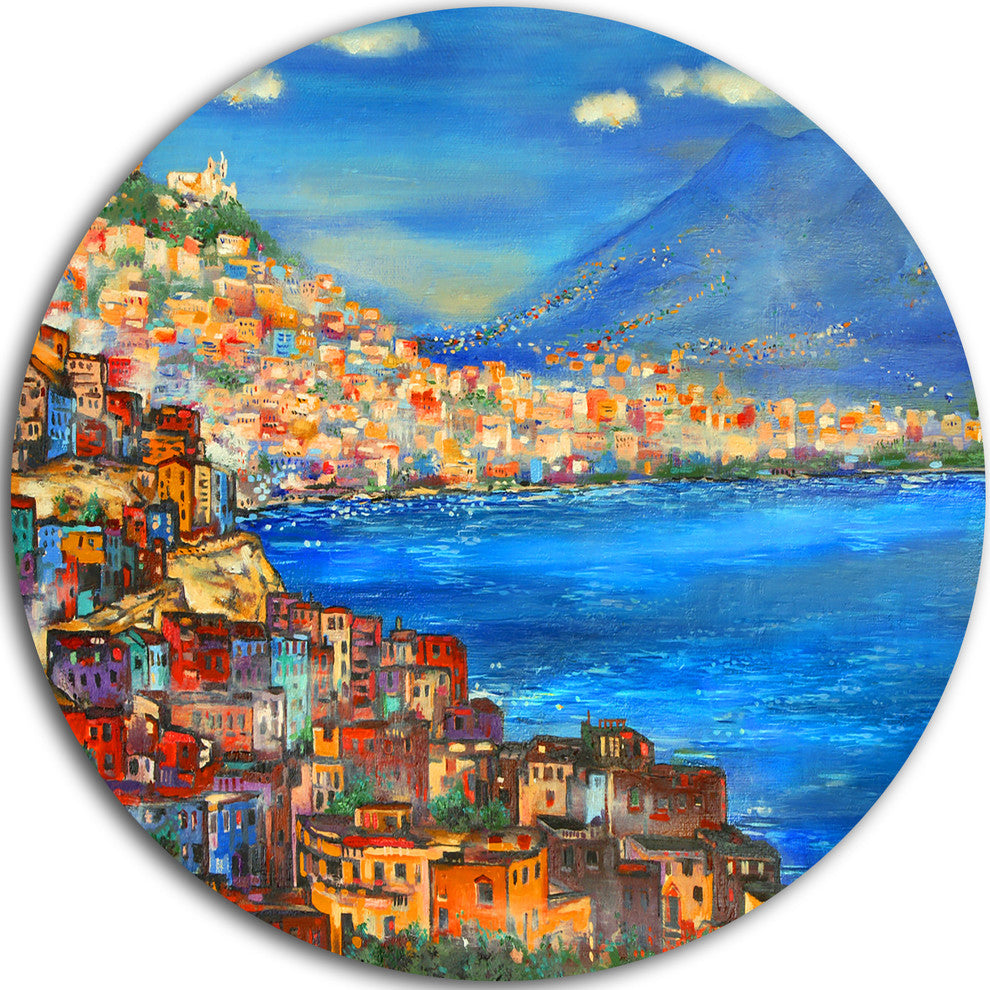 Naples Today, Seascape Painting Round Wall Art, 23"