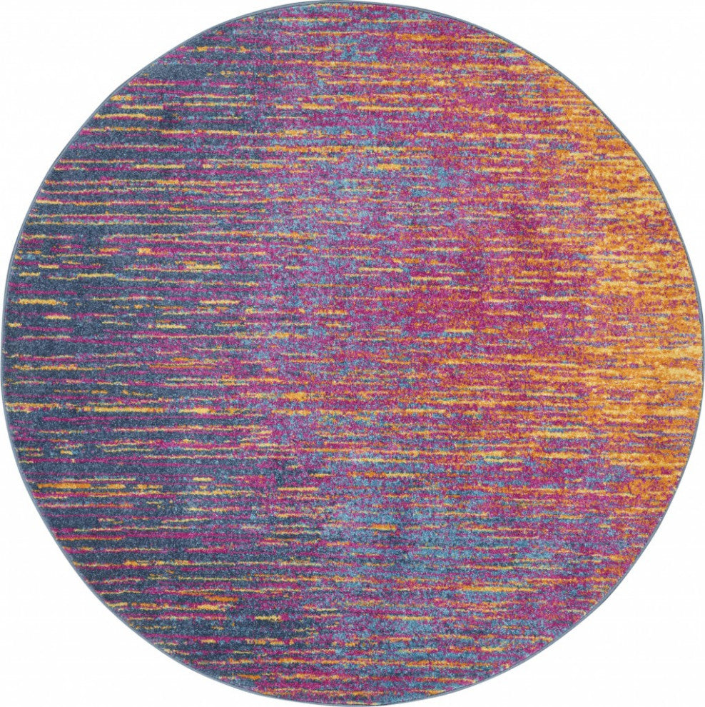8 Round Rainbow Abstract Striations Area Rug