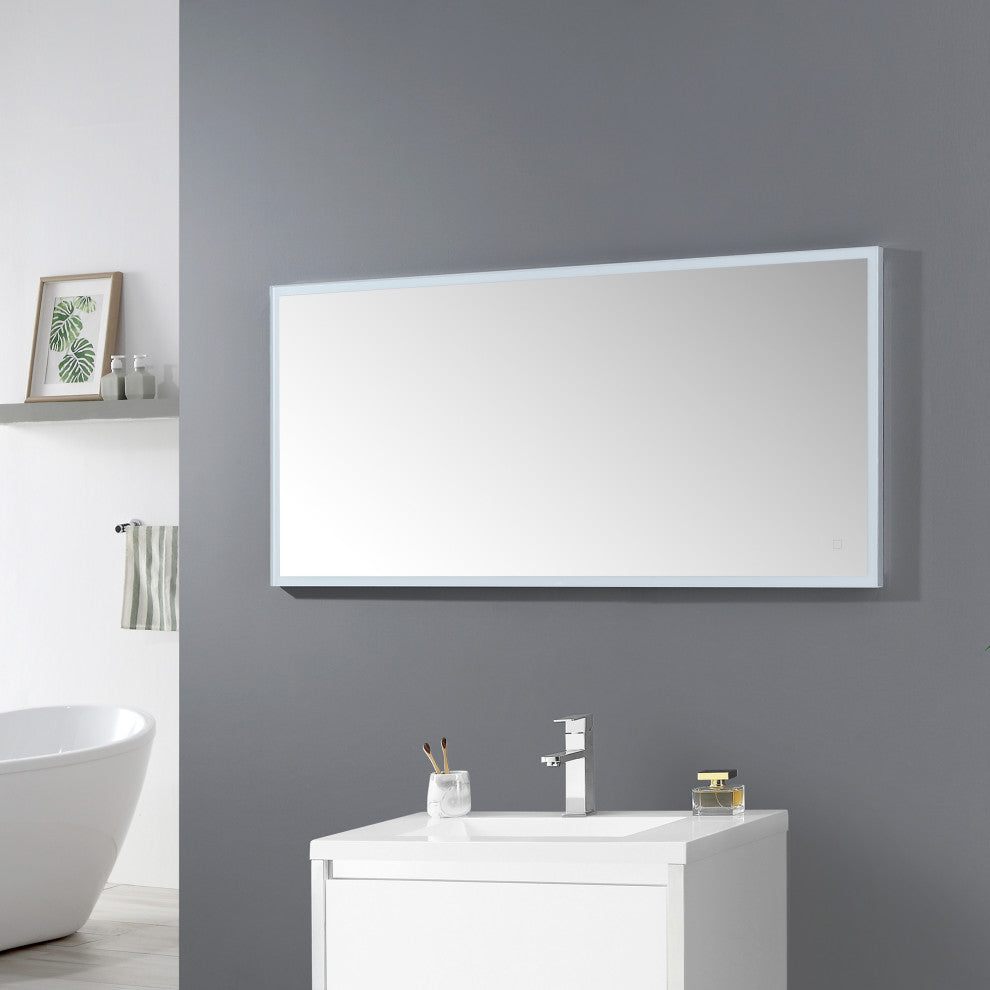 Ove Decors Davin LED 60 x 28 in. Mirror in White and Aluminum Finish