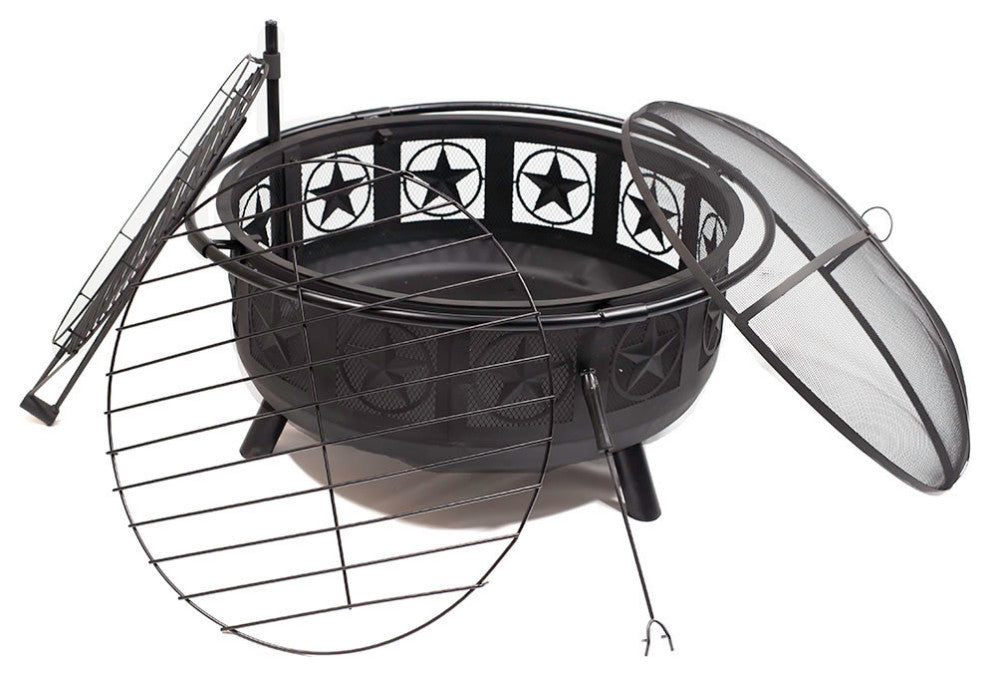 Sunnydaze 30" Black All Star Fire Pit With Cooking Grate and Spark Screen