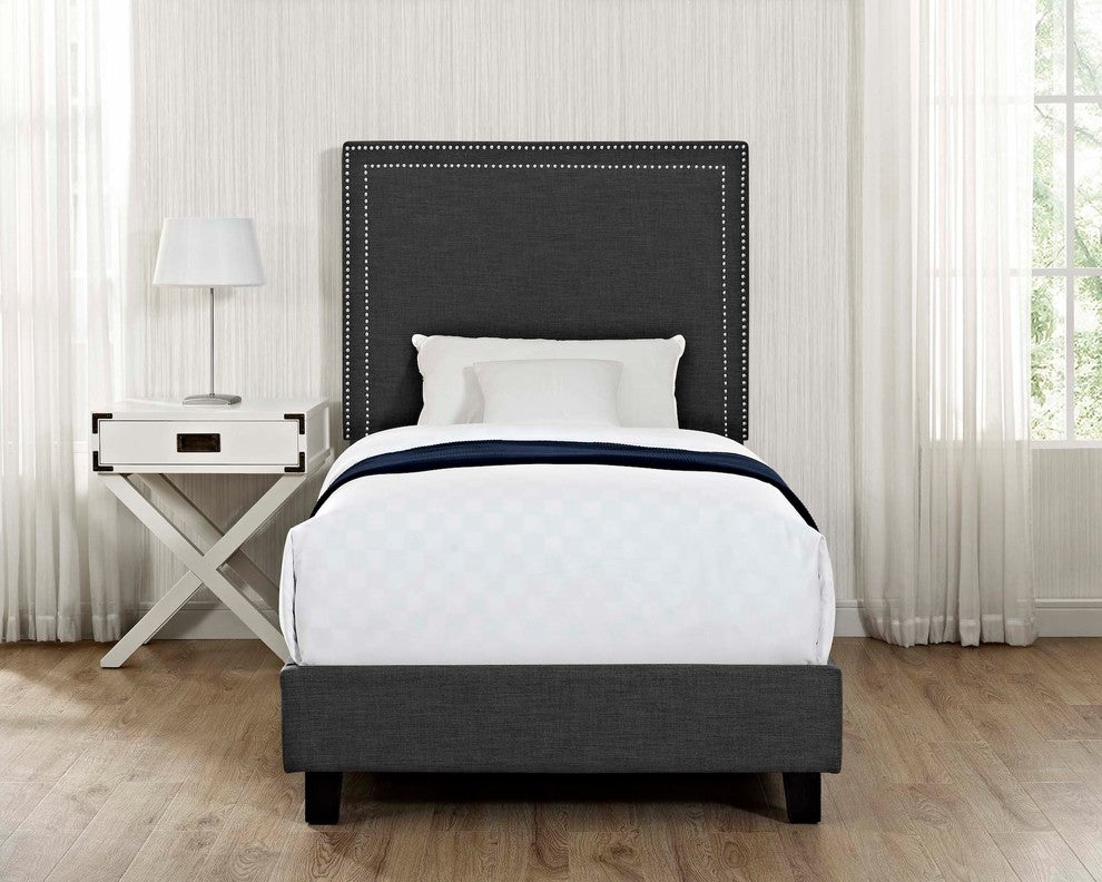 Picket House Furnishings Emery Upholstered Platform Bed, Charcoal, Twin