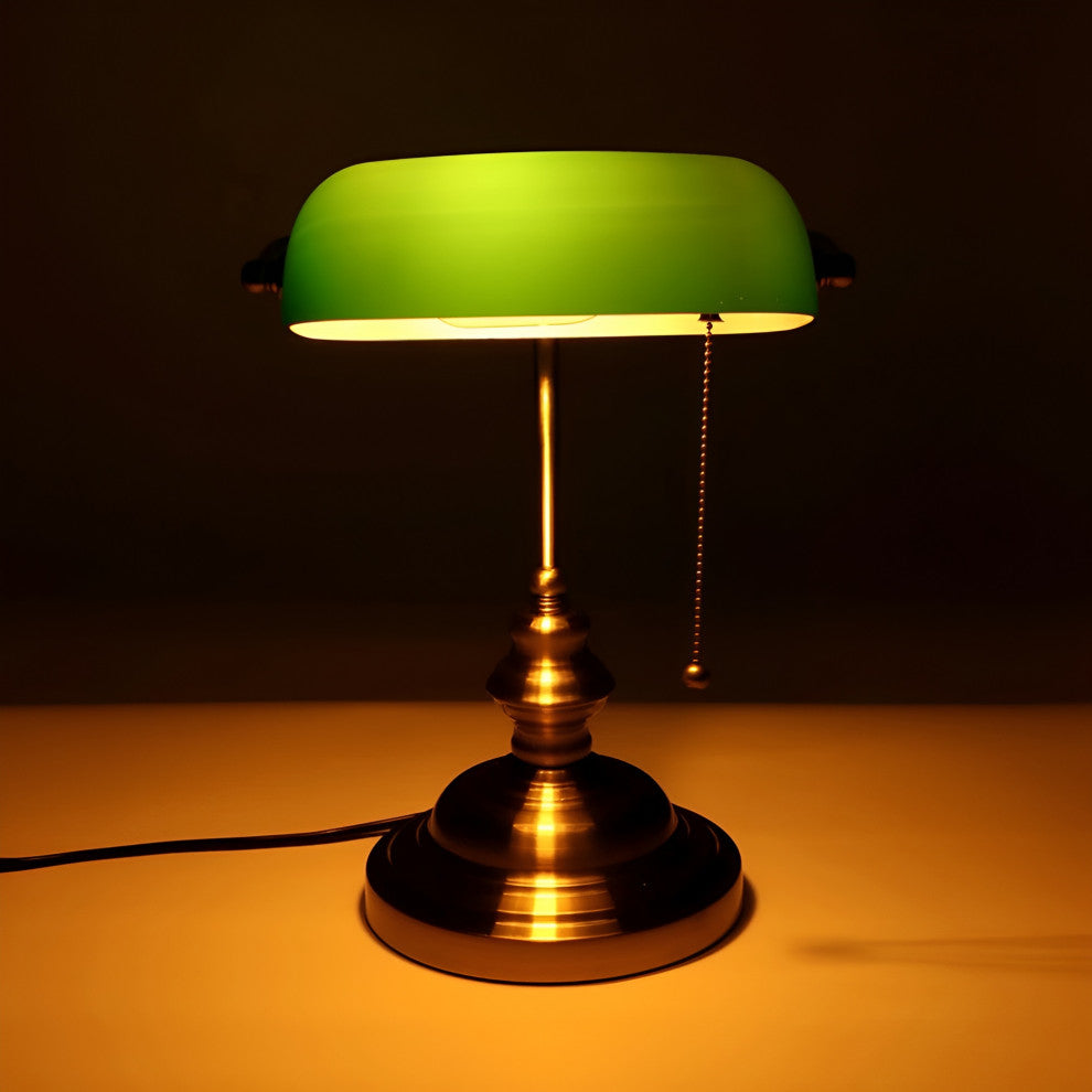 Classical vintage banker reading lamp for bedroom, study room, Green