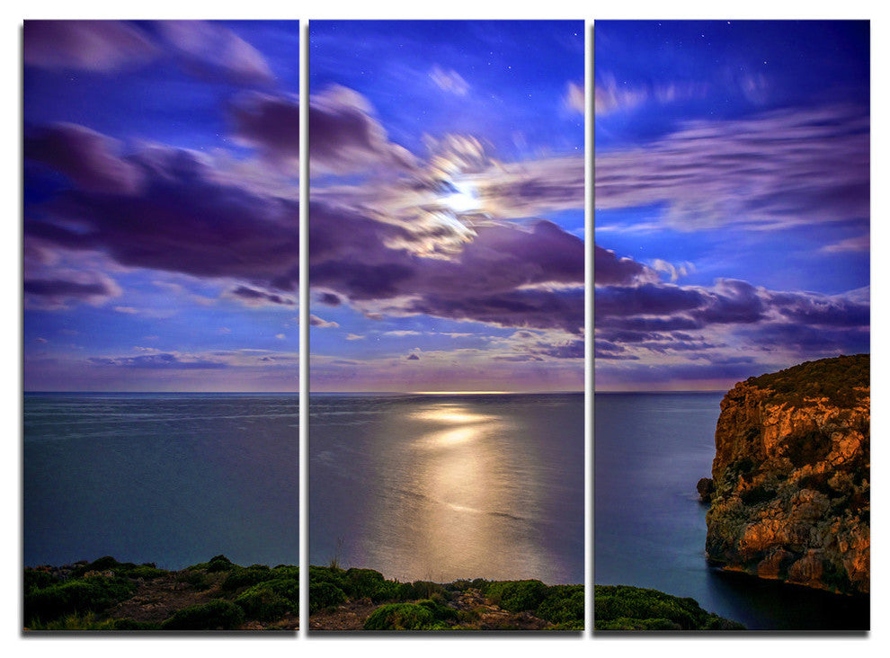 "Moon Reflecting in Blue Sea" Metal Wall Art, 3 Panels, 36"x28"