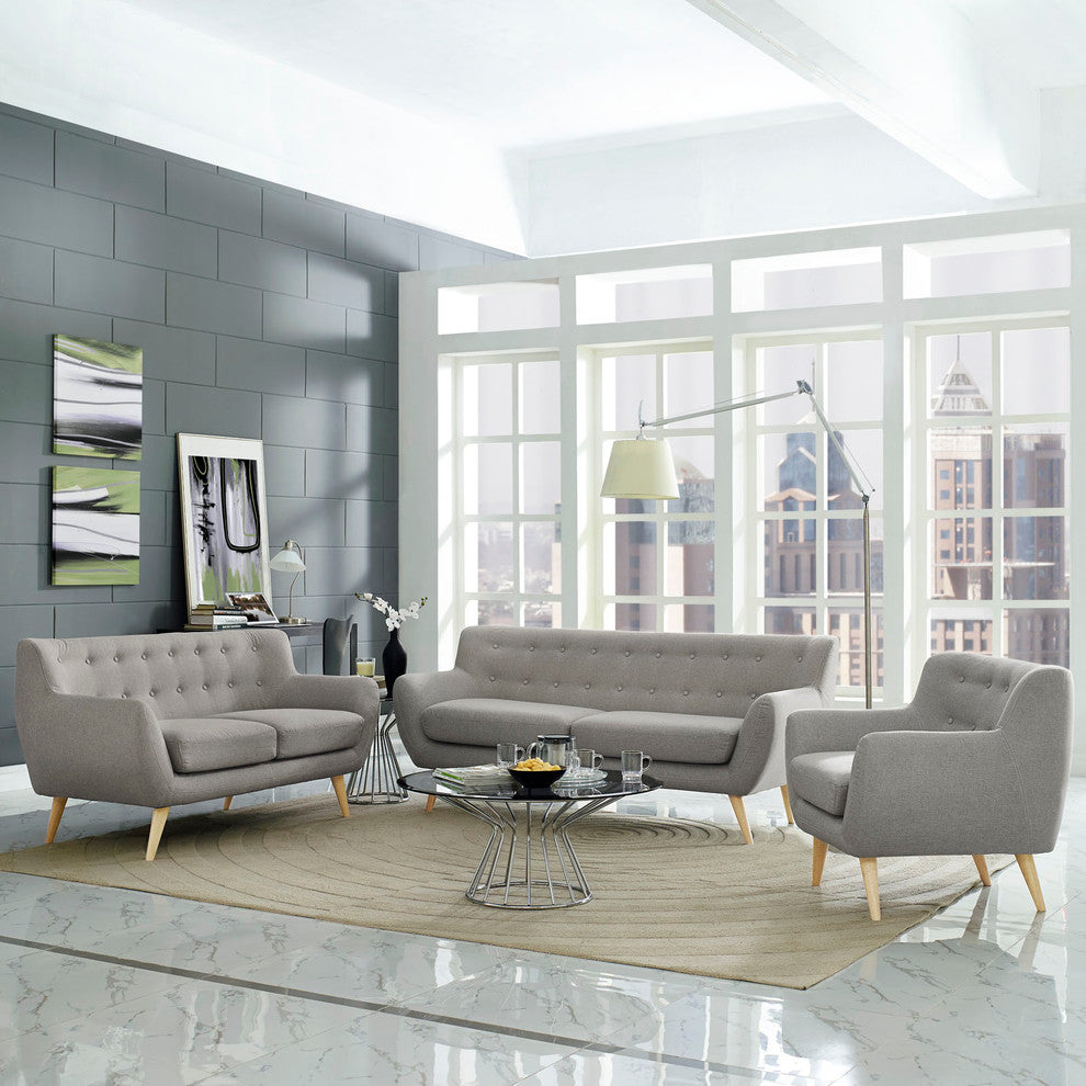 Modern Contemporary Living Room 3-Piece Set, Gray, Fabric, Plywood