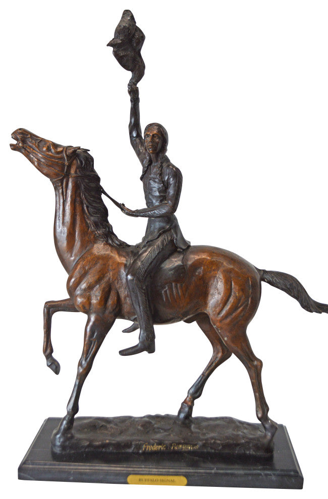 Buffalo Signal, a Frederic Remington Replica Bronze Statue - 19" x 6" x 25"H