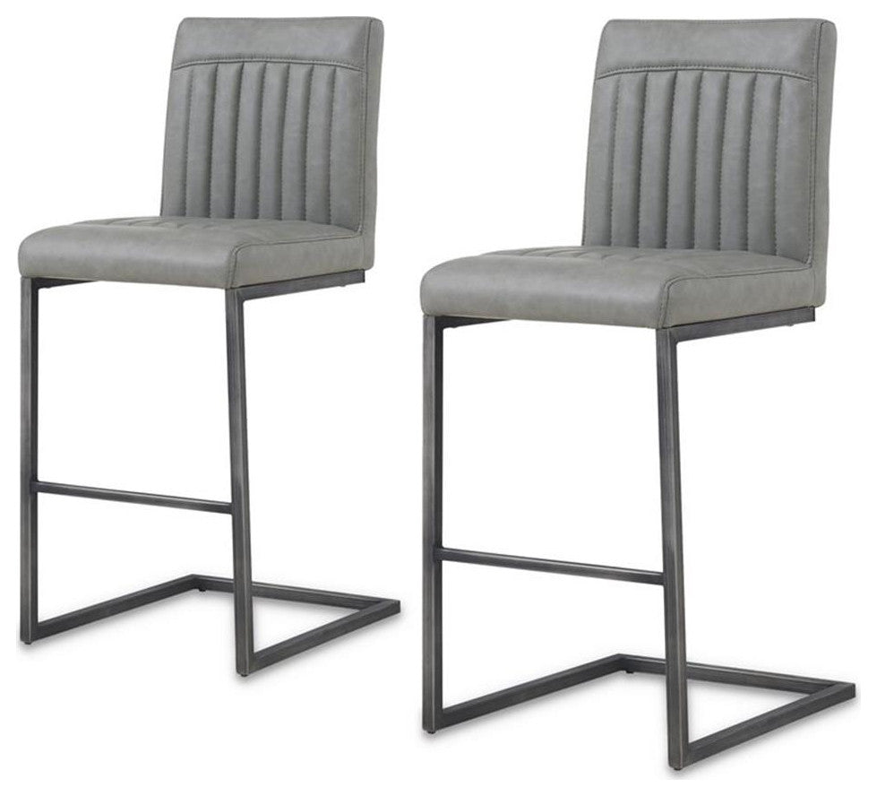 Pemberly Row 26" PU Leather Counter Stool in Gray (Set of 2)