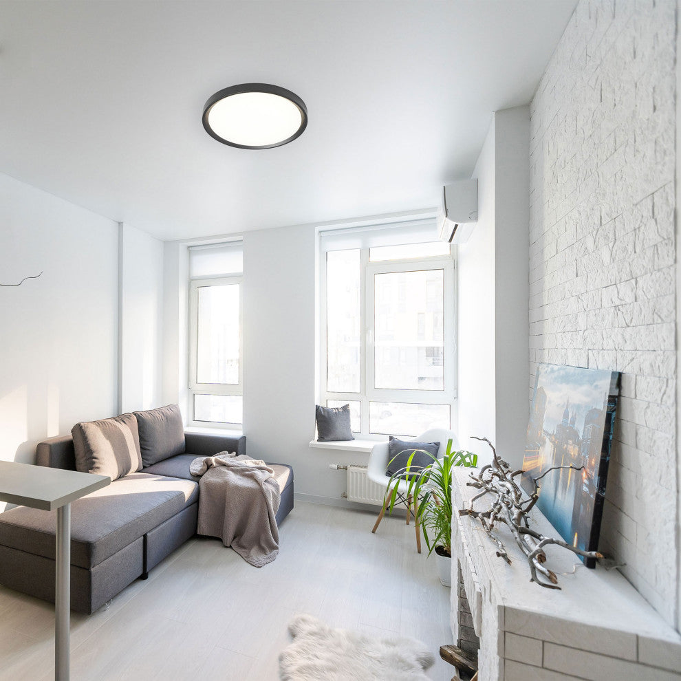 White Modern Flush Mount With Matte Black Metal