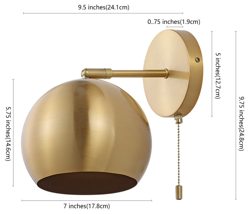 Tierra 7" 1-Light Modern Iron Sconce with Pull-Chain Switch, Set of 2, Gold