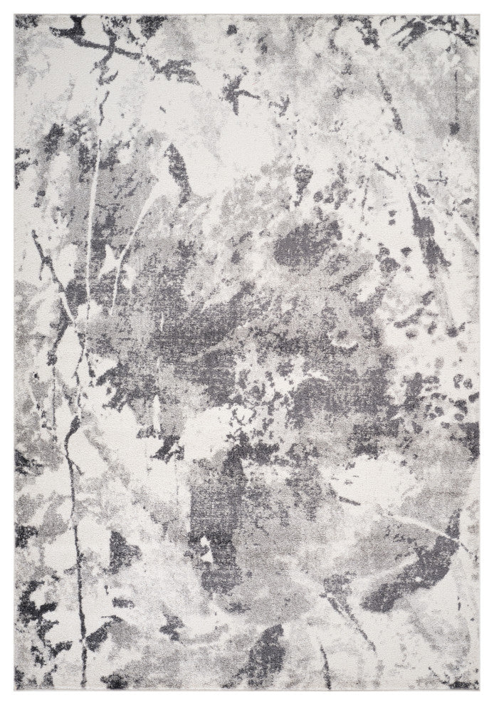 Clifton Abstract Ivory Gray Power-Loom Area Rug 5'3" x 7'6"