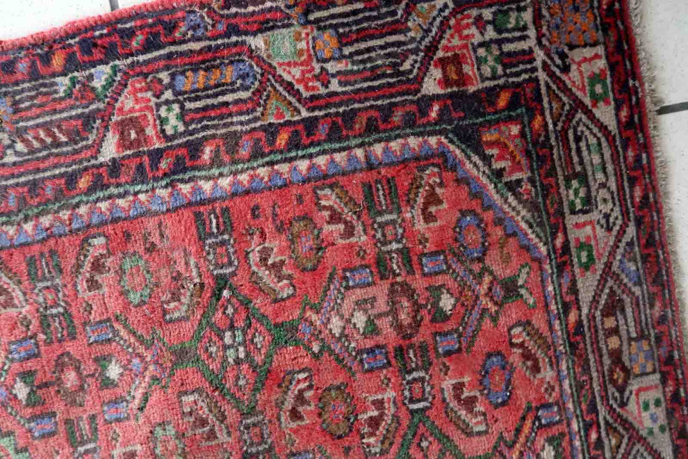 Handmade Vintage Persian Hamadan Rug 2.6'x4.1', 80cmx125cm, 1970s