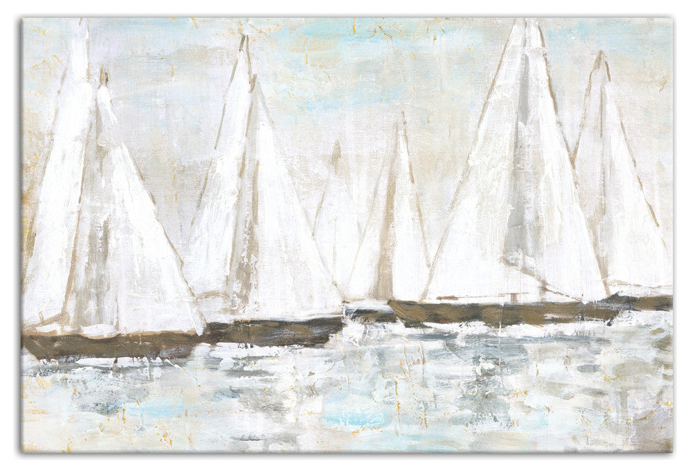White Painted Sailboats 16x24 Canvas Wall Art