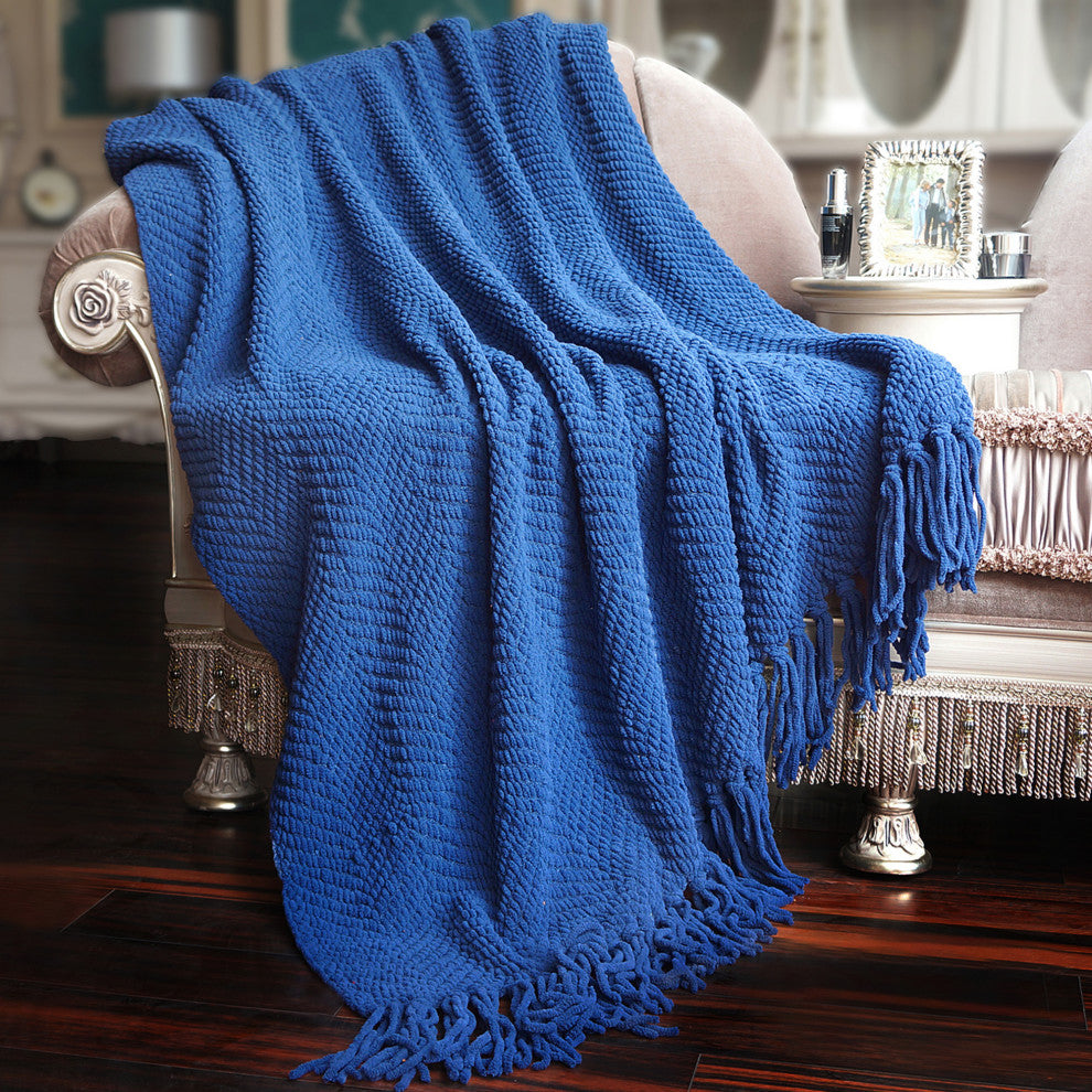 Tweed Knitted Throw Blanket, Snorkel Blue, 50"x60"