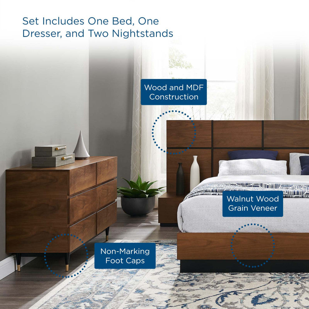 Caima 4-Piece Bedroom Set Walnut