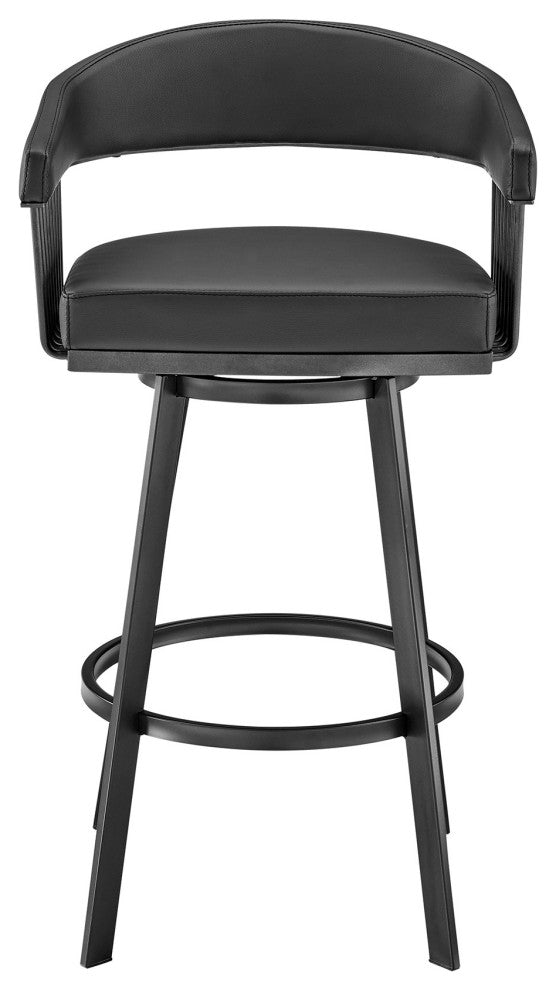 30" Mod Black Faux Leather Black Finish Swivel Bar Stool