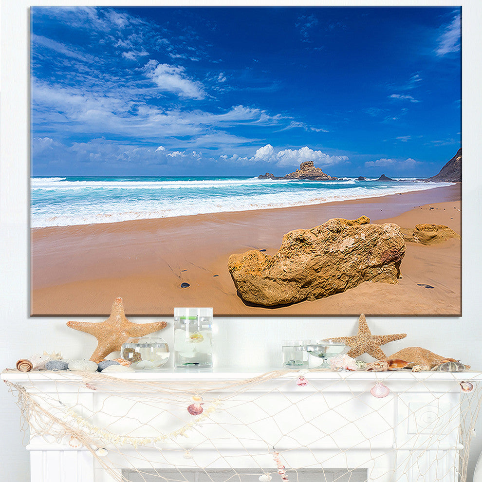 "Huge Brown Rock in Atlantic Seashore" Seashore Wall Art, 1 Panel, 60"x28"