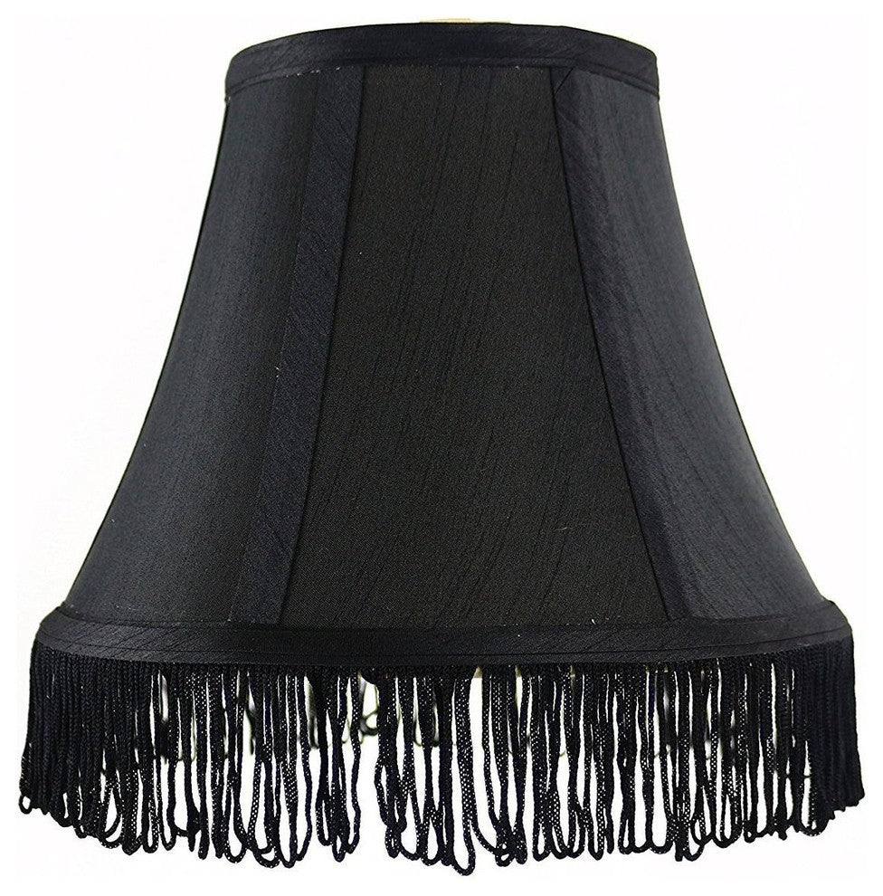 Silk Bell Lamp Shade, 5x9x7", Black With Black Fringe