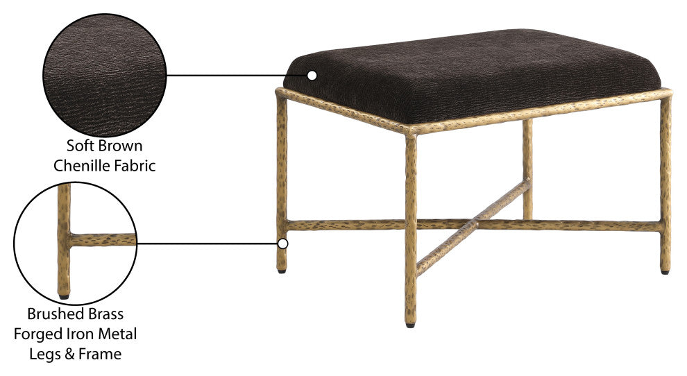Valley Upholstered Bench, Brown, 25" W x 18" D, Gold, Chenille Fabric