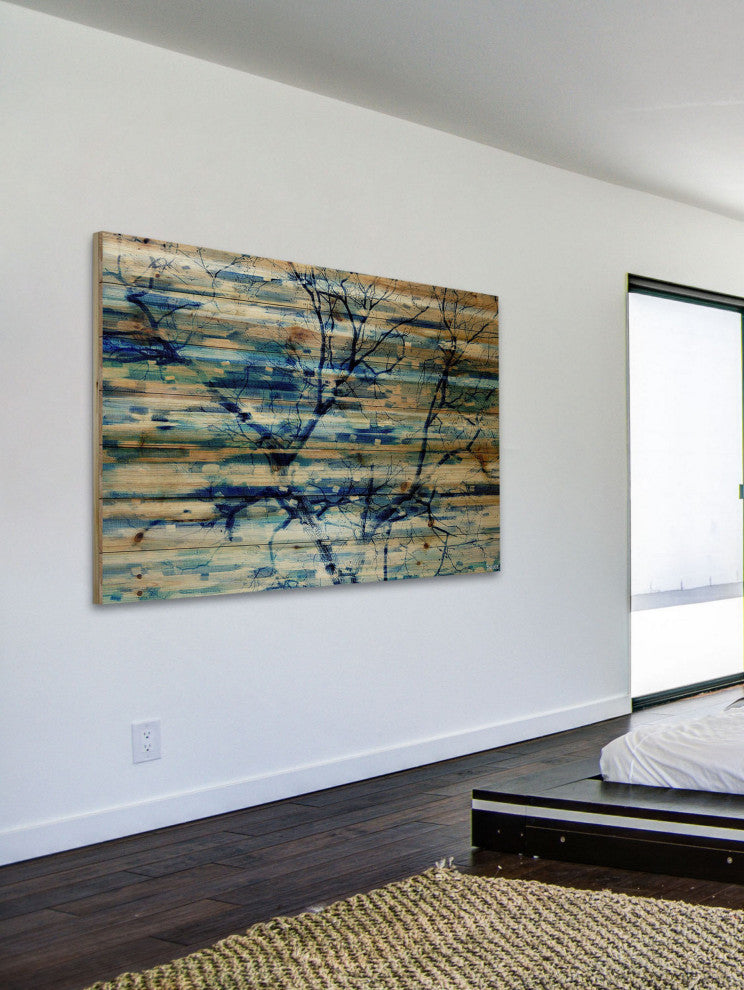 "Trees in Blue" Print on Natural Pine Wood, 60"x40"