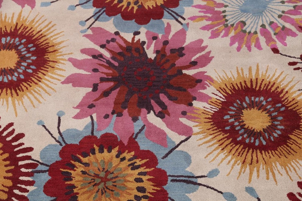 Floral Hand Tufted Oriental Oushak Transitional Area Rug, Pink, 10x13