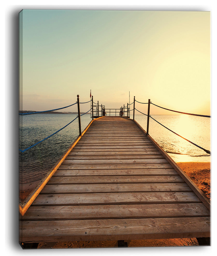 "Strong Wooden Boardwalk Into Sea" Large Sea Bridge Canvas Print, 12"x20"