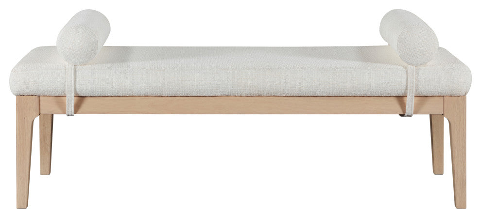 Priscilla Upholstered Bench, Cream, Linen Textured Fabric, Natural Finish