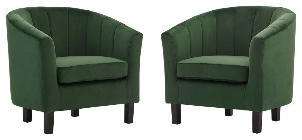 Tufted Armchair Accent Chair, Set of 2, Velvet, Green, Modern, Lounge