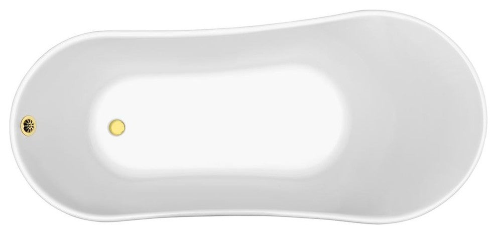 Soaking Clawfoot Tub With External Drain, 63", White/Gold