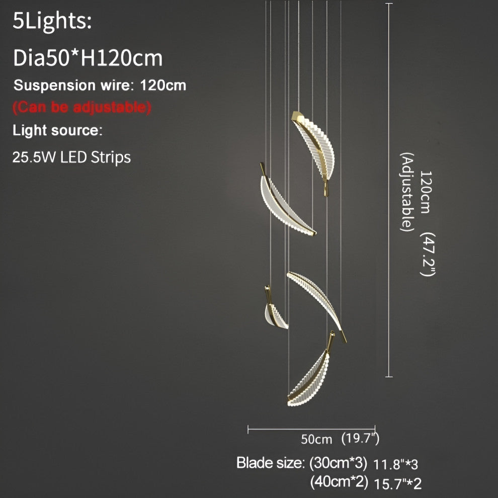 Cagnes-sur-Mer | Crystal Gold Leaves Pendant Chandelier, 5 Leaves