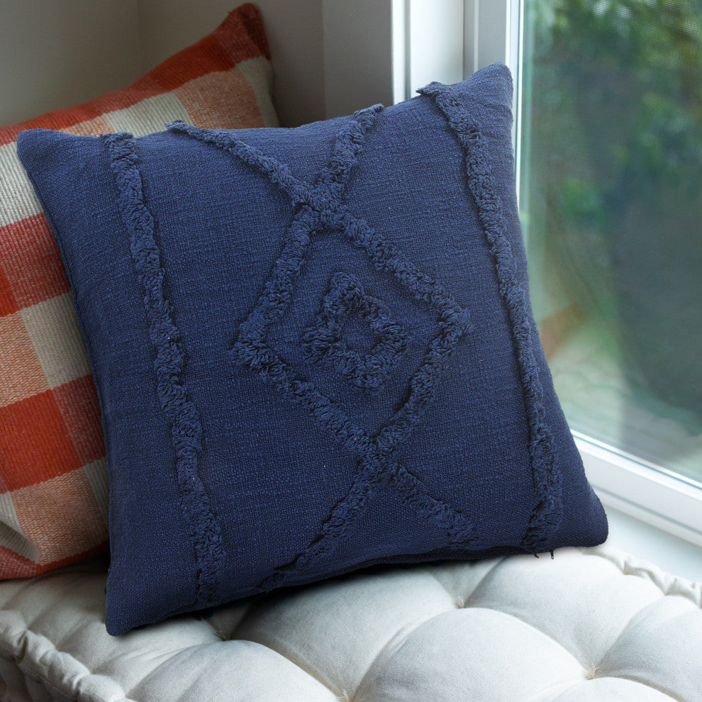Solid Decorative Diamond and Bordered Cotton Throw Pillow