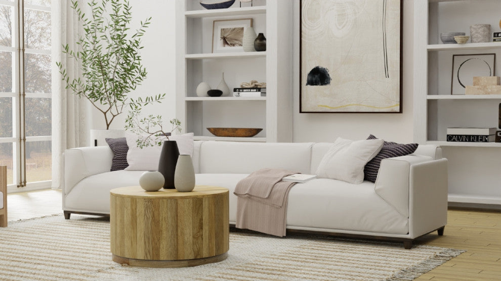 Krissa 30" Round Mango Wood Coffee Table, Natural Mango