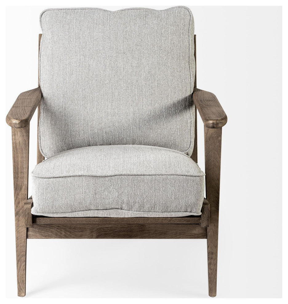 HomeRoots Frost Grey Fabric Wrapped Honey Wooden Frame Accent Chair