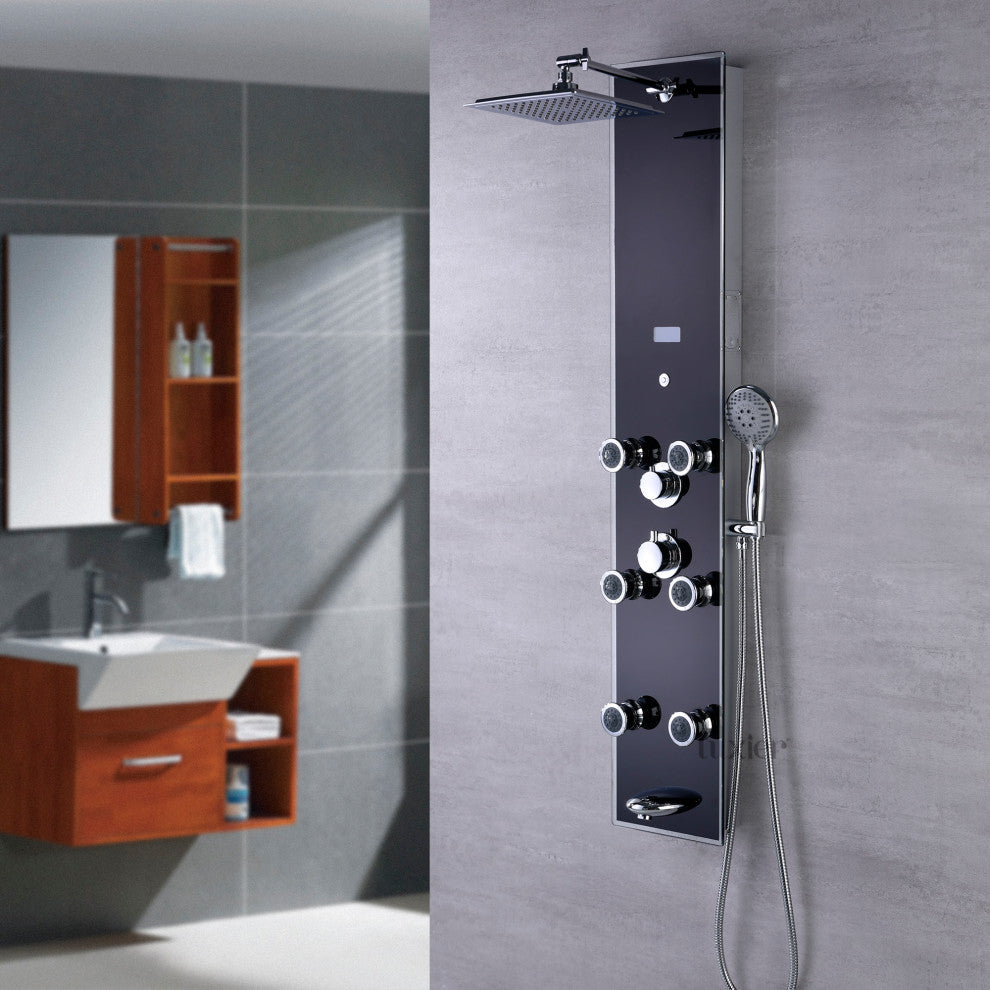 Luxier 51" 6-Jet Shower Panel With Rainfall Shower Head Hand Shower, Black