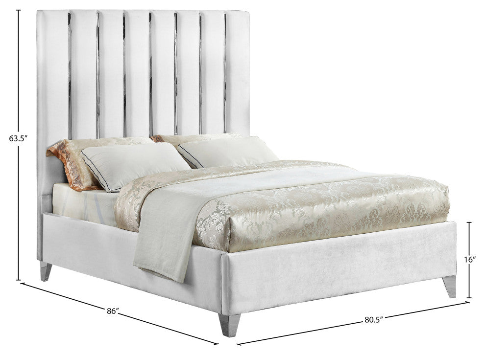 Enzo Velvet Bed, White, King