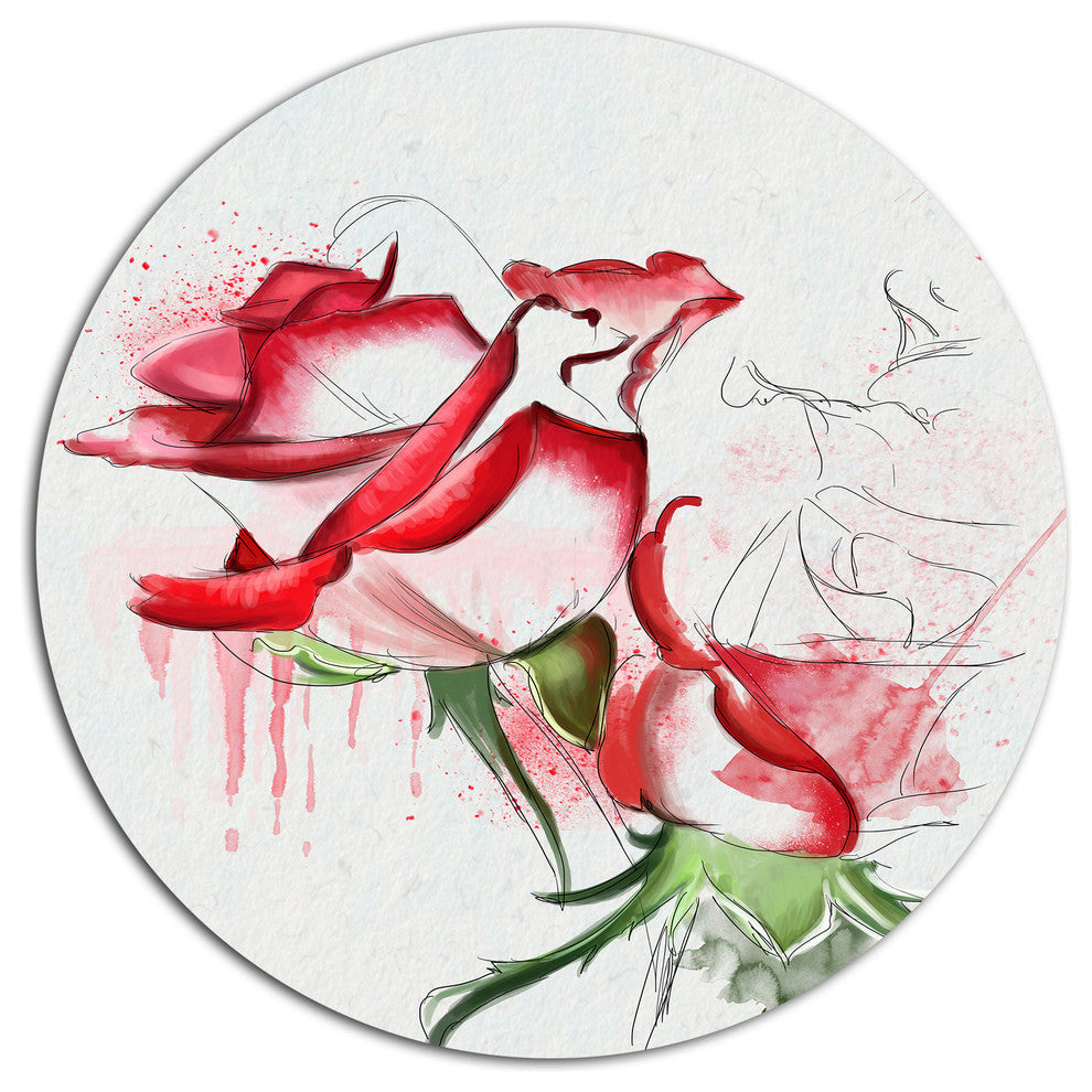 Fantastic Red Roses Watercolor, Floral Disc Metal Wall Art, 11"