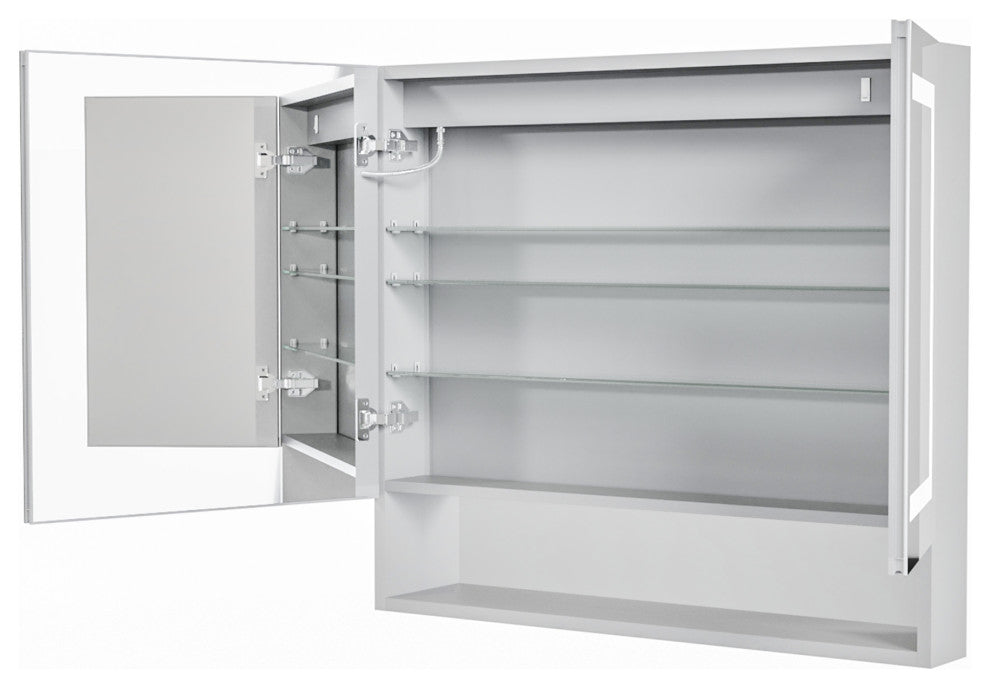 Aluminum Surface/Recessed Mount Medicine Cabinet with Mirror, Outlet and Lights, Sliver, 36" X32" in
