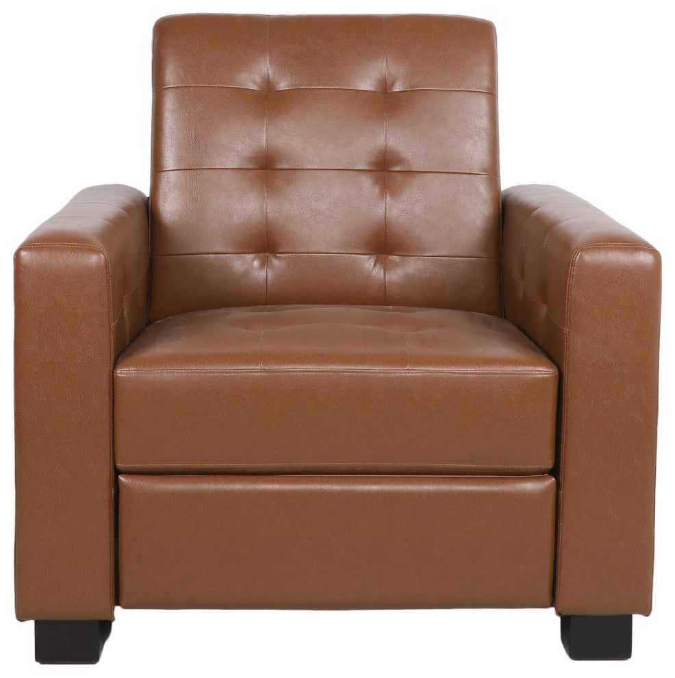 Langseth Contemporary Tufted Pushback Recliner, Cognac/Dark Brown, Faux Leather