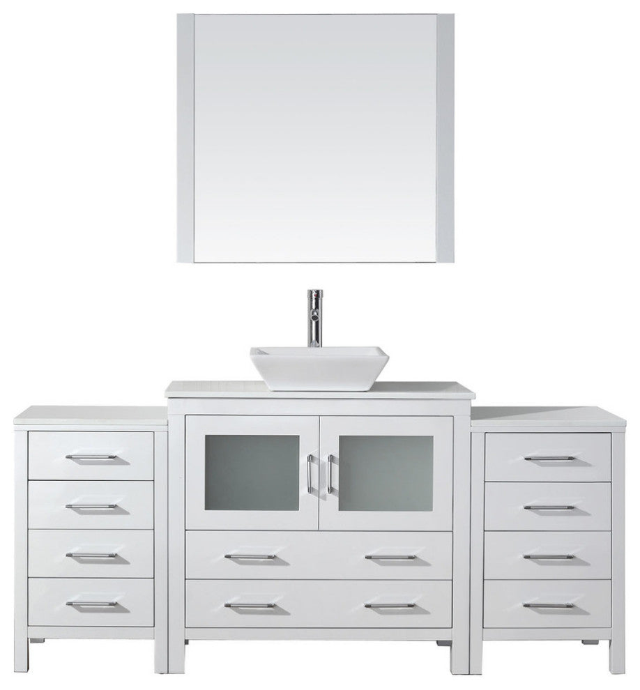 Virtu Dior 72" Single Bathroom Vanity, White, Brushed Nickel Faucet and Mirror