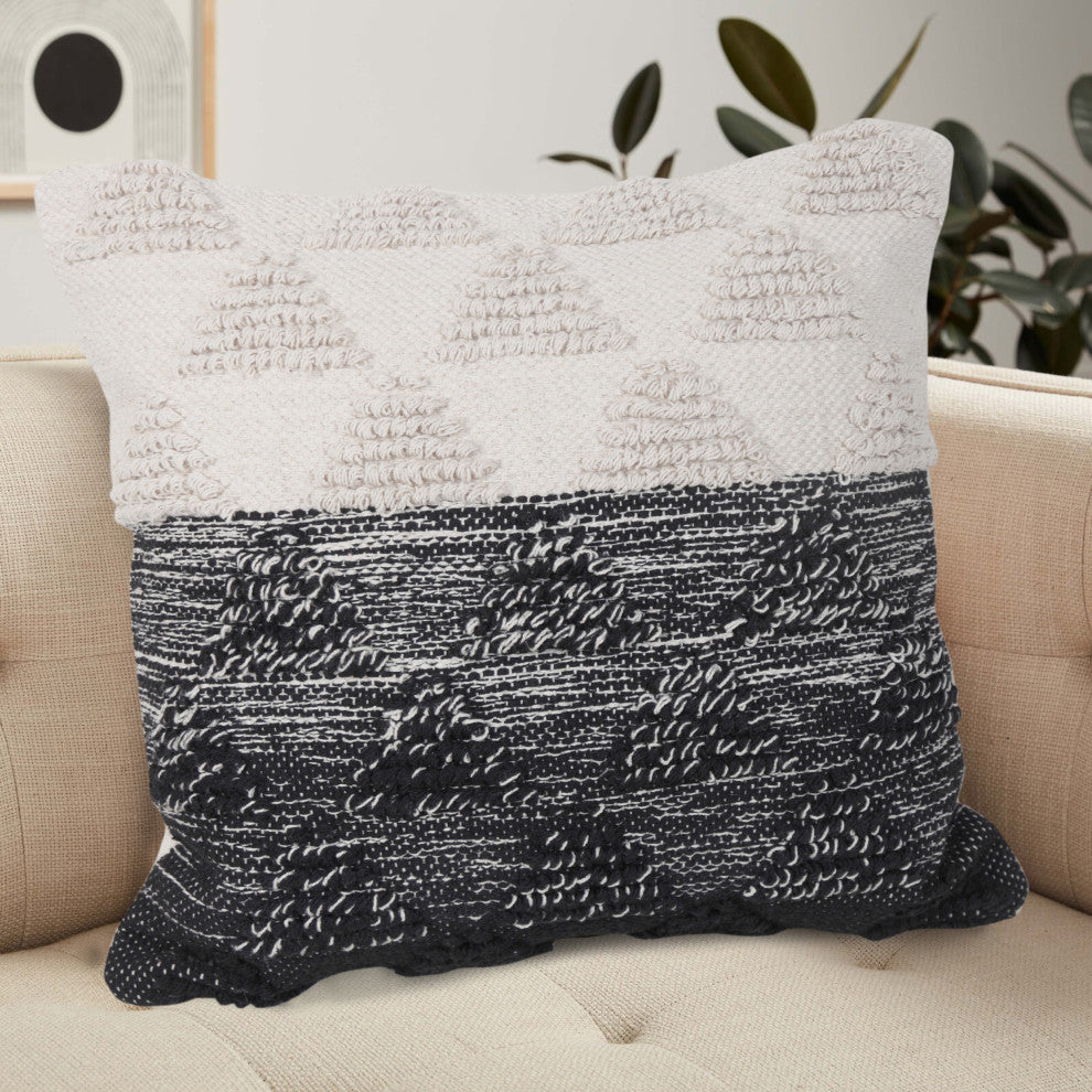 Ox Bay Handwoven Black/White Geometric Organic Cotton Pillow Cover, 20"x20"