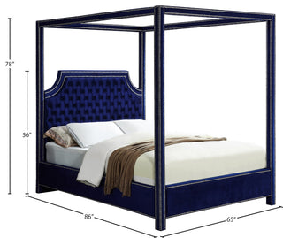 Rowan Velvet Upholstered Bed, Navy, Queen