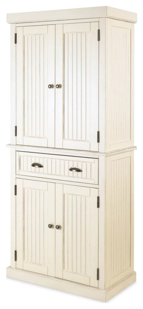 Tall Pantry Cabinet, 4 Doors & Large Drawer With Grooved Front Accent, Off White