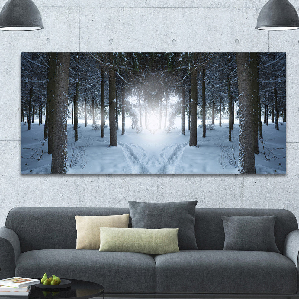 Winter Forest with Dark Woods, Large landscape Canvas Art Print, 60"x28"