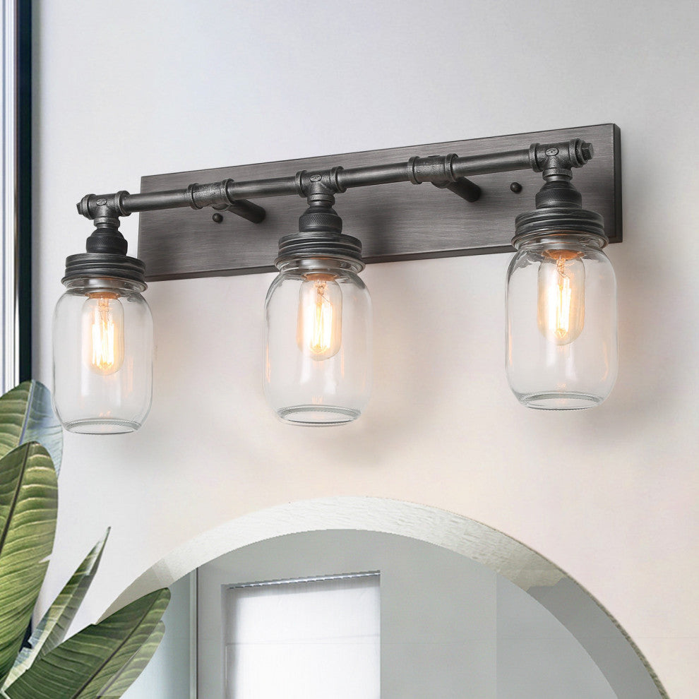 LNC 3-Lieght Farmhouse Vanity Lights Bathroom Clear Glass Mason Jar Light
