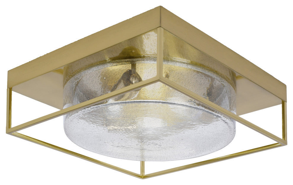 16" 3-Light Flush Mount Light, New Age Brass, Smoke Bubble Glass