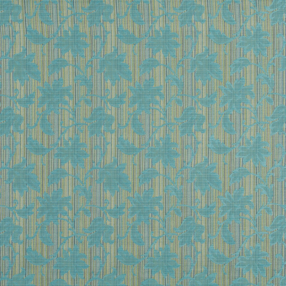 Turquoise And Green Floral Stripe Upholstery Jacquard Fabric By The Yard