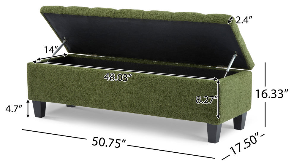 GDF Studio Ottilie Contemporary Button-Tufted Storage Ottoman Bench, Green Boucle