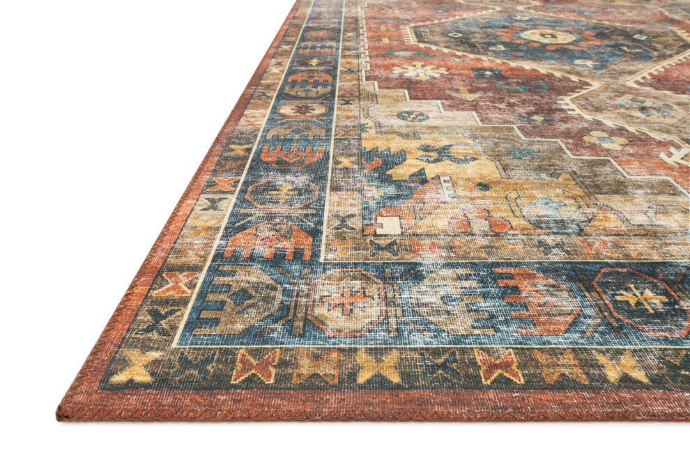 Rust Blue Printed Polyester Skye Area Rug by Loloi II, 2'-6" X 12'-0"