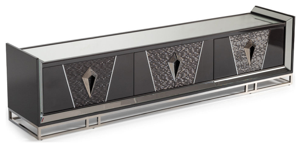 Carmela Media Cabinet Glossy Charcoal Sand
